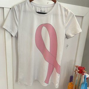 Izod Golf Shirt White Breast Cancer Dry Fit Active Short Sleeve Top Medium Shirt